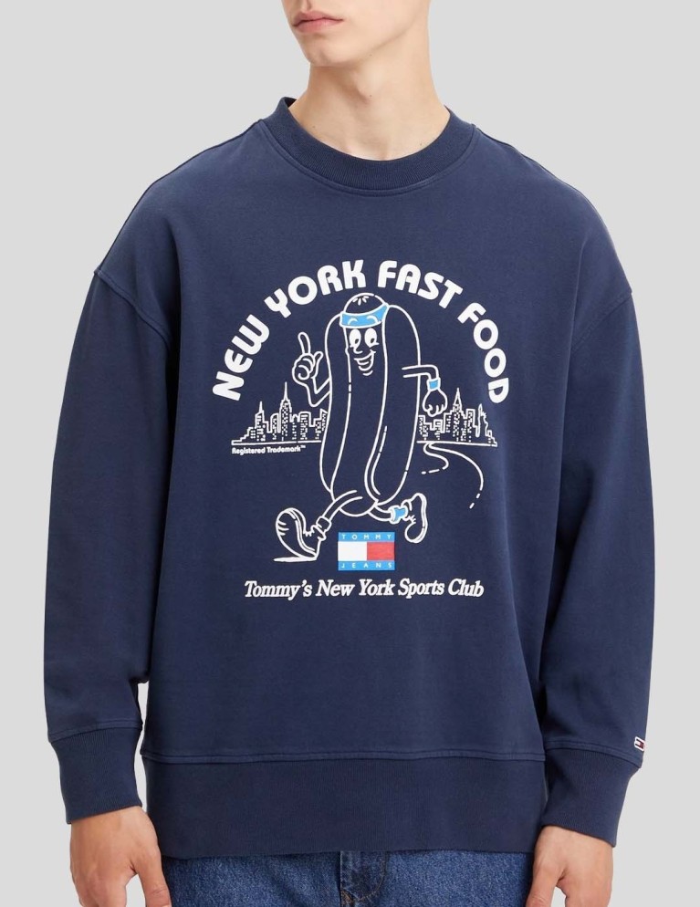 Sudadeira TOMMY JEANS logo graphic relaxed crew navy